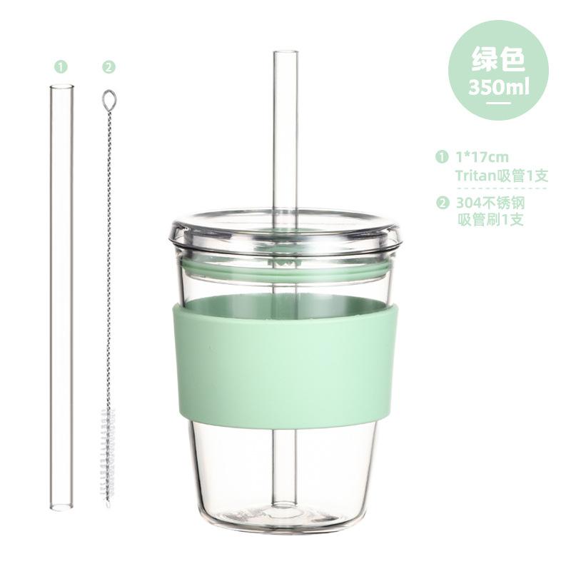 

350 мл Тритановая чашка-соломинка Чашка для молочного чая Чашка для кофе Многоцветный пояс Рукав на талии Соломинка Чашка для воды 350ml зелёный