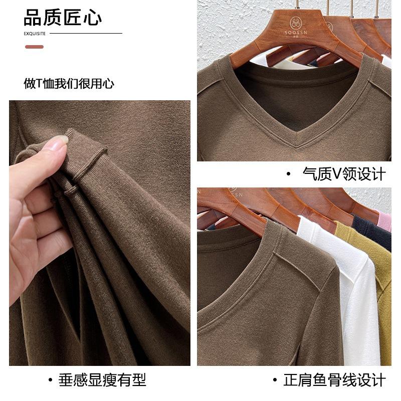 Front shoulder women's long-sleeved autumn new bottoming shirt design sense niche t-shirt white fishbone top women