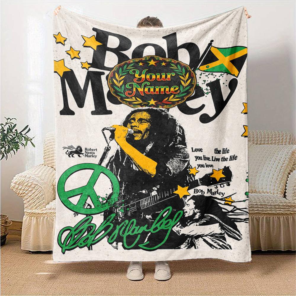 Bob Marley Customize Your Name Blanket Lightweight Personalized Blanket Soft & Cozy Suitable for Picnics Seaside Office Chair Home Decor All-Season Us