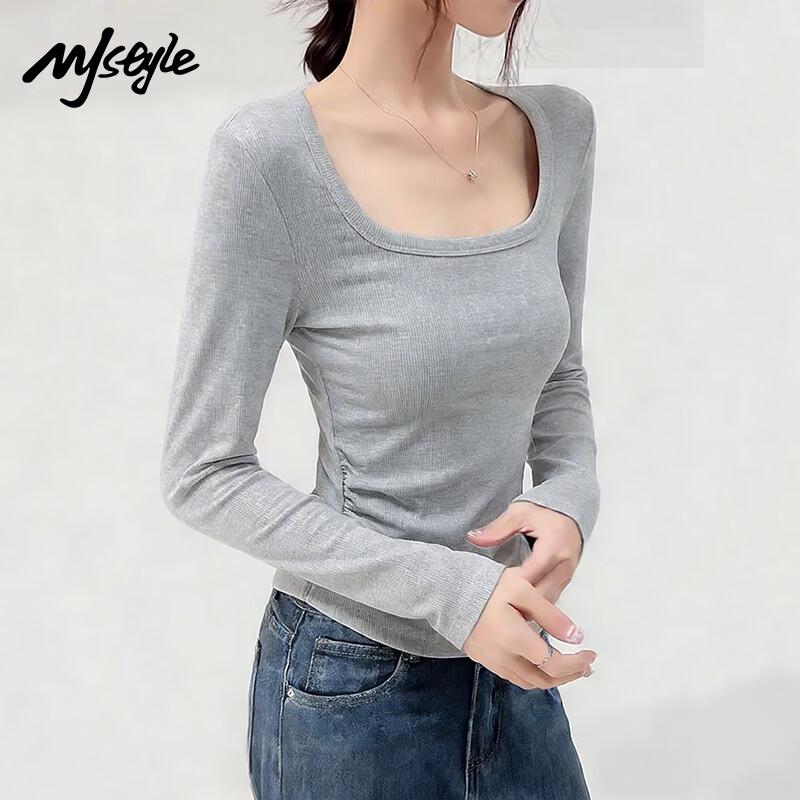 

MJ STYLE Women s Square Neck Ruched Short Sleeve T-Shirt M
