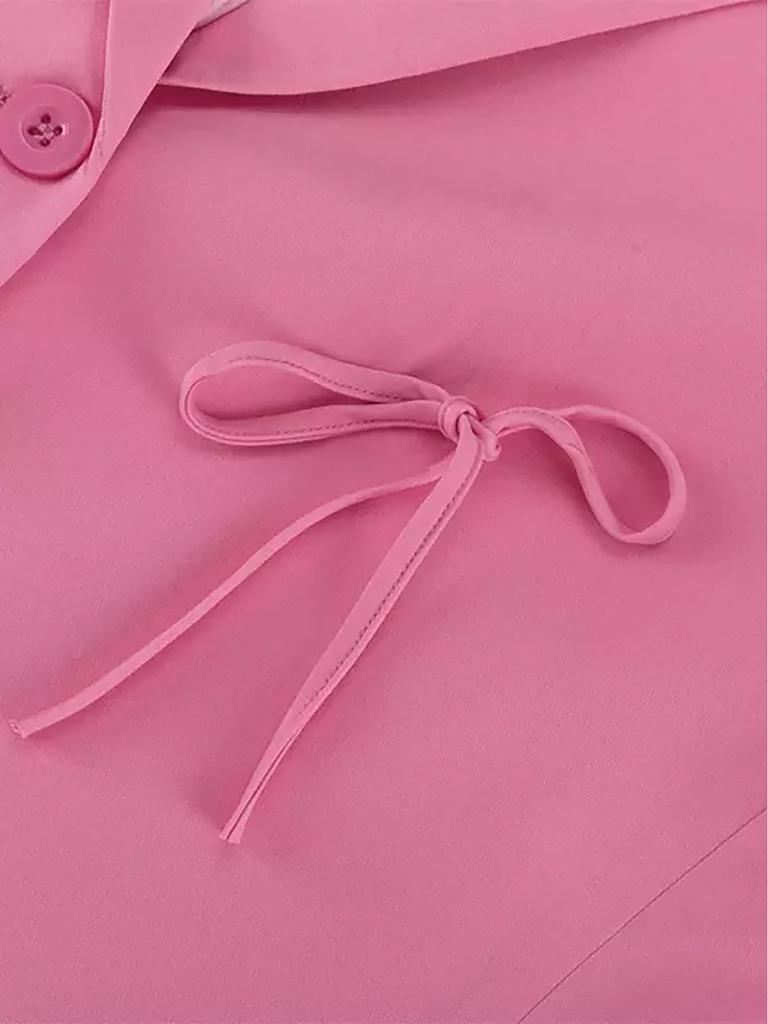 Cappotto da abito ampio rosa romantico con fiocco per donna europea e americana