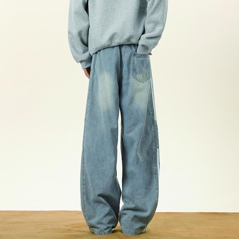 Men's American Retro Striped Wide-Leg Jeans