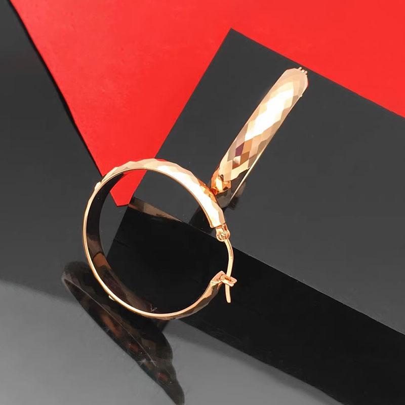 Exquisite Russian 585 Purple Gold Prismatic Smooth Car Flower Laser Earrings Rose Gold Plated Shiny Circle Earrings