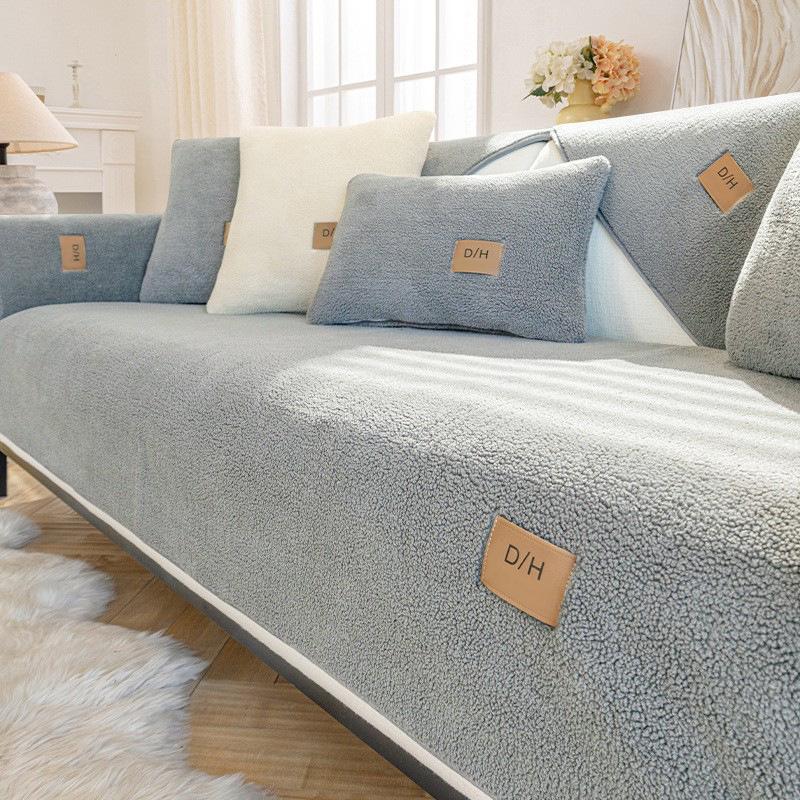 Winter Lamb Wool Sofa Cushion Minimally Thickened Plush Seat Cushion Anti Slip Sofa Cover Living Room Decoration Couch Protective Pad