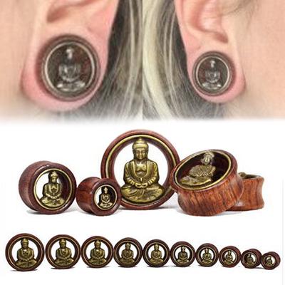 8-20mm Ahşap ve Pirinç Buda Kulak Tünelleri Eti Küpe Göstergeler Vücut Pirsing Takı