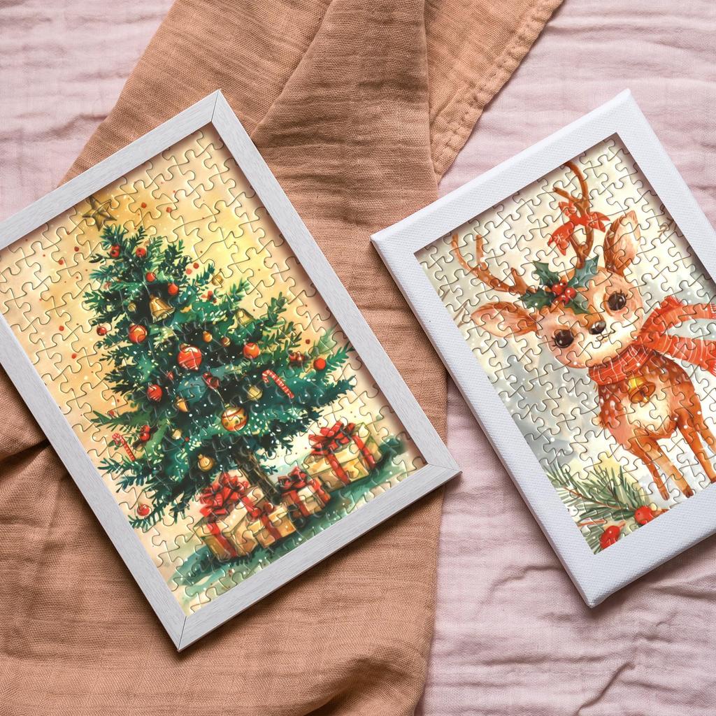 MISITU Mikro-Puzzleteile Puzzle, 150 Teile, Puzzle-Postkarte, Landschaft, Weihnachtsgeschenk, Geburtstag, Stilvolle Einrichtung, Baum, Rentier, Schneemann (15 x