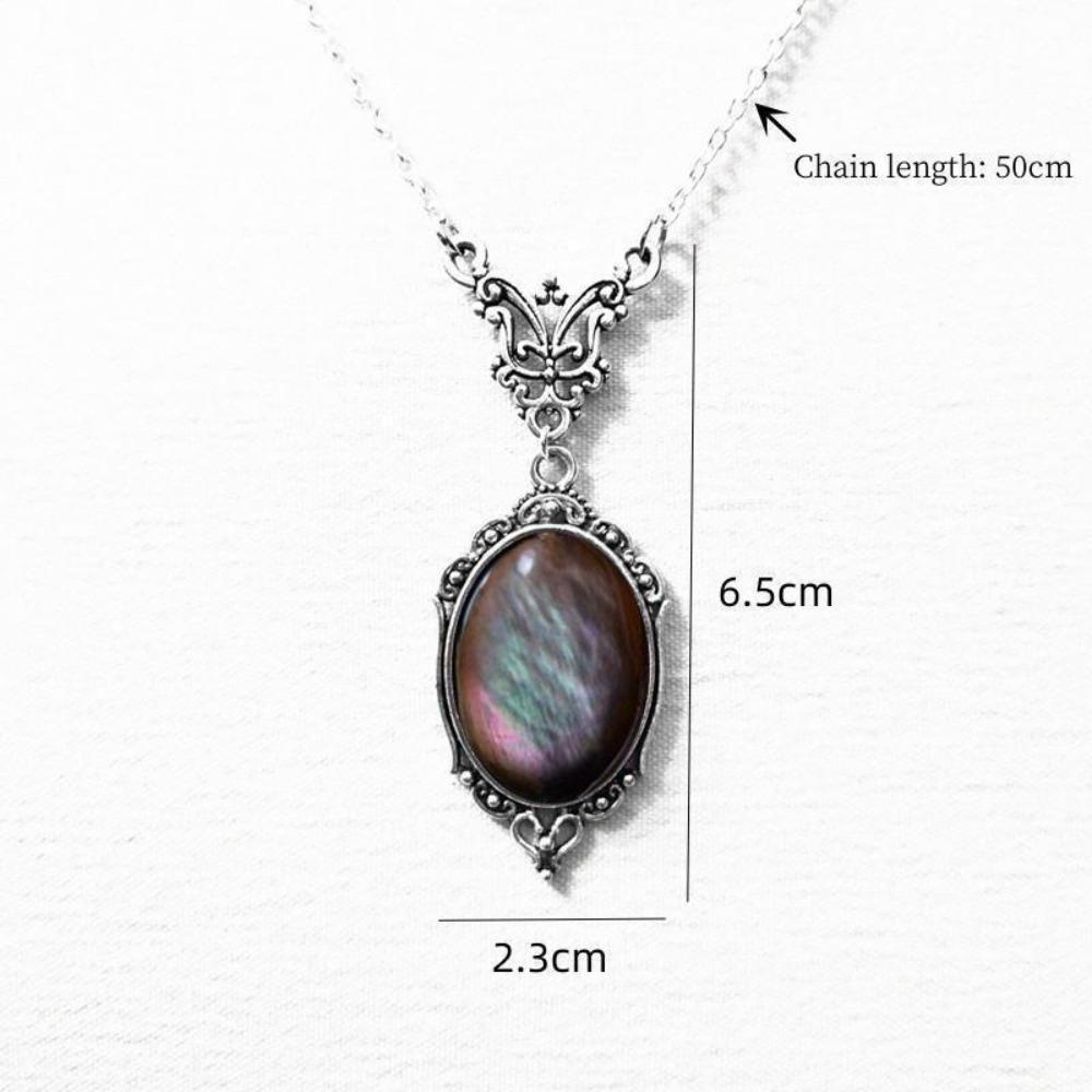 Temperament Victorian Geometric Ellipse Colored Cameo Resin Pendant Necklace for Women Halloween Charm Retro Jewelry Accessories