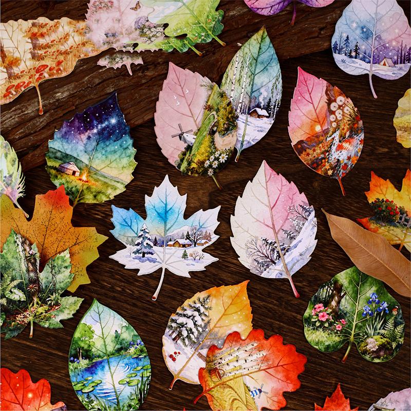 JIANWU Leaf Viewing Series Vintage Maple Leaf Scene Landscape Material Collage Scrapbook Sticker Creative DIY Journal Stationery