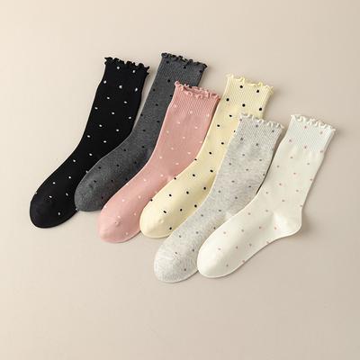 Female Spring and Summer Thin Polla Auricle Lace Sweat Absorbent Boneless Tube Pile Socks