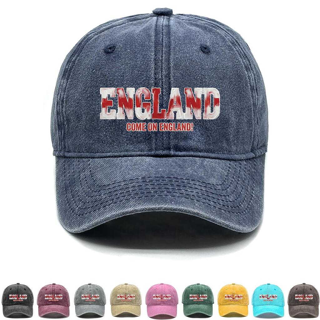 """ENGLAND""" """AUF GEHT'S ENGLAND""" Flaggenbedruckte Baseballkappe, Verstellbarer Sonnenhut, Retro, Unelastisch, Einfarbige, Gebogene Kante, Sportkappe