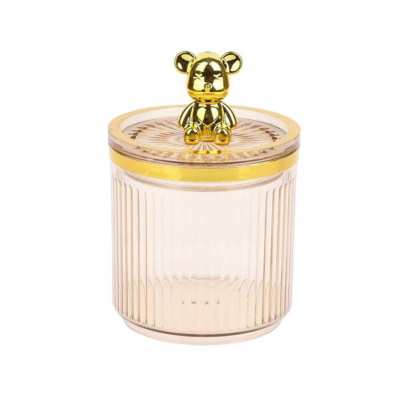 Cute Bear Clear Cotton Pad And Ear Bud Holder Acrylic Cosmetic Storage Jars
