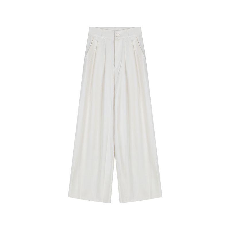 

Kumikumi Stylish Pleated High Waist Pants Suit Apricot White 2XL