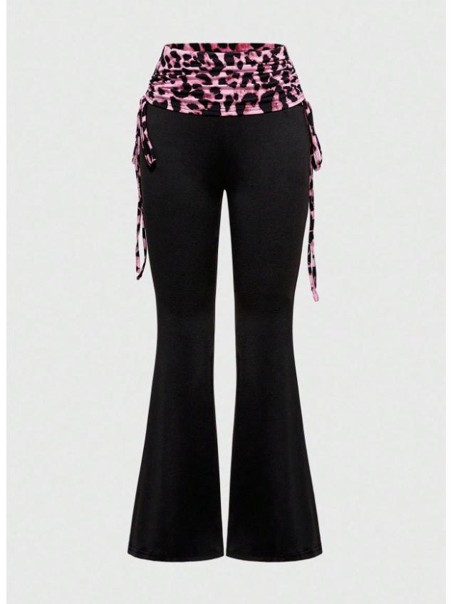 American Autumn Leopard Patchwork Y2K One-shoulder Strapless Backless Tank Top & Pants Set