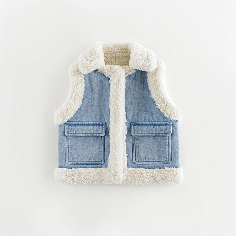 Mark Jenny Girls  Casual Trendy Faux Shearling Denim Vest 2025 Children s Autumn and Winter Style 241360 Blue 150