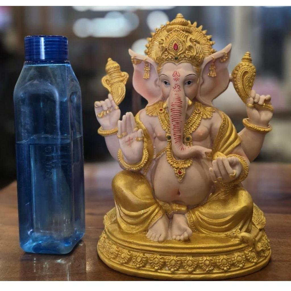 1 Piece PolyResin Gold Color Premium Decorative Lord Ganesha Statue & Idols for Home, Office, and Pooja, for Festivals, Weddings