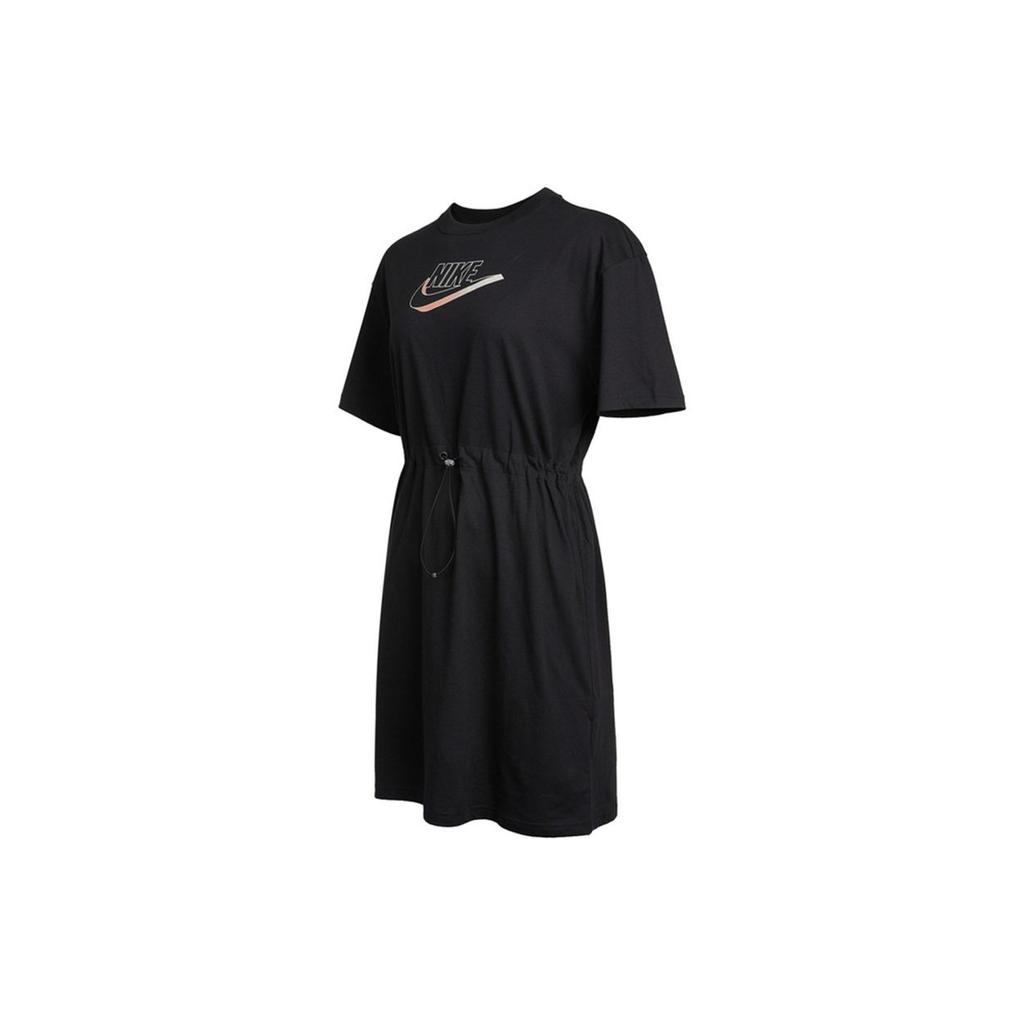 Nike Sportswear GX Casual Breathable Letter Print Round Neck Short Sleeve Dress Women Dress Black DD5783-010
