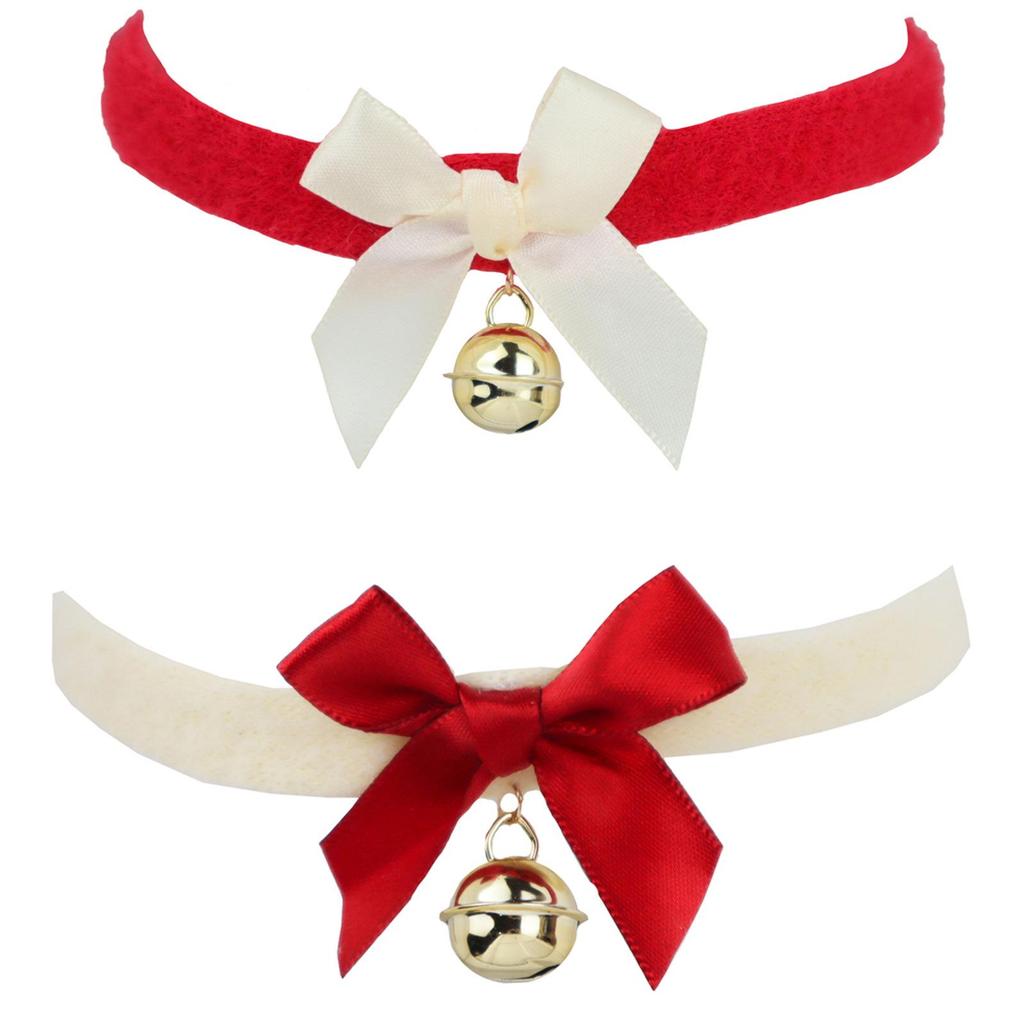 Flauschige Weihnachtsanhänger Choker-Halskette mit Glocke und Schleife