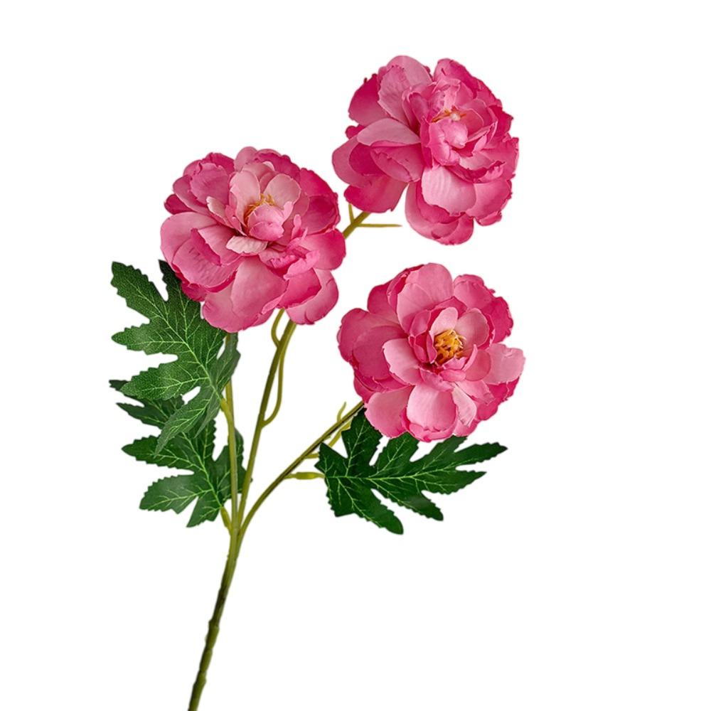 3-headed Peony Artifiical Flower Branch 62cm Height with Green Leaves Simulation Flower Flexible Stems Roses Fake Flower