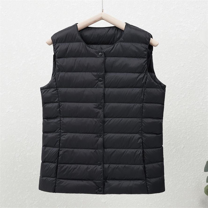 

Women s White Duck Down Lightweight Collarless Jacket - Warm, Short, Large Size, Round Neck for Autumn/Winter M recommended 80-90 jin