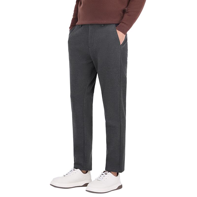 Laxton Men's Casual Pants Autumn Winter [With Cashmere] Elastic Waist Skin-friendly Fleece Men's Straight-leg Pants Deep Black M