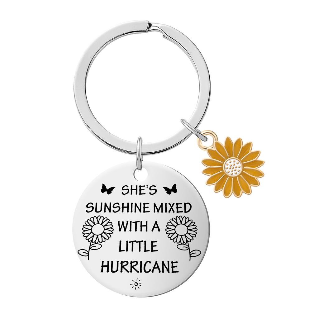 Stainless Steel Keychain Gift for Daughter Friends Sunflower Inspirational Commemorative Gift Key Pendant Keychain for Backpack Bag Pendant