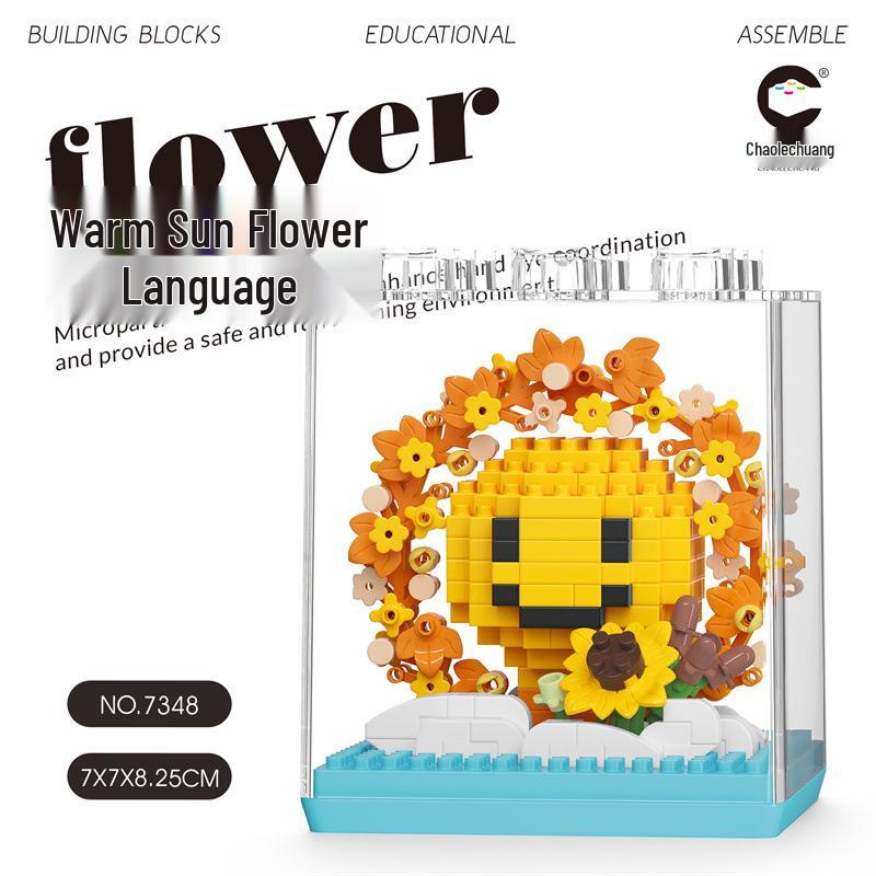 Bionic Eternal Flower Building Blocks: Sunflower and Rose Assembly Toy for Children