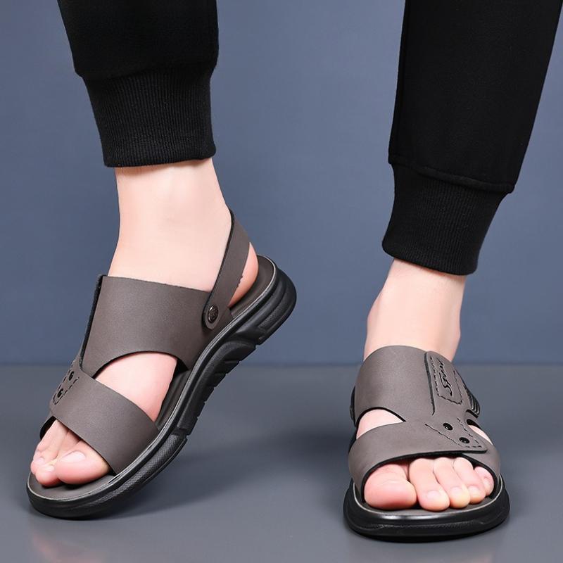 Pánské sandály ploché kožený svršek nazouvací prodyšné pantofle klasické dvojí použití letní na procházku plážové ležérní sandály pro muže sandalias