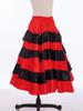 Kids Girls Spanish Dance Performance Skirt: Red Black Contrast Color Tiered Ruffles Wide Hemline Satin for Flamenco Ballroom Costume