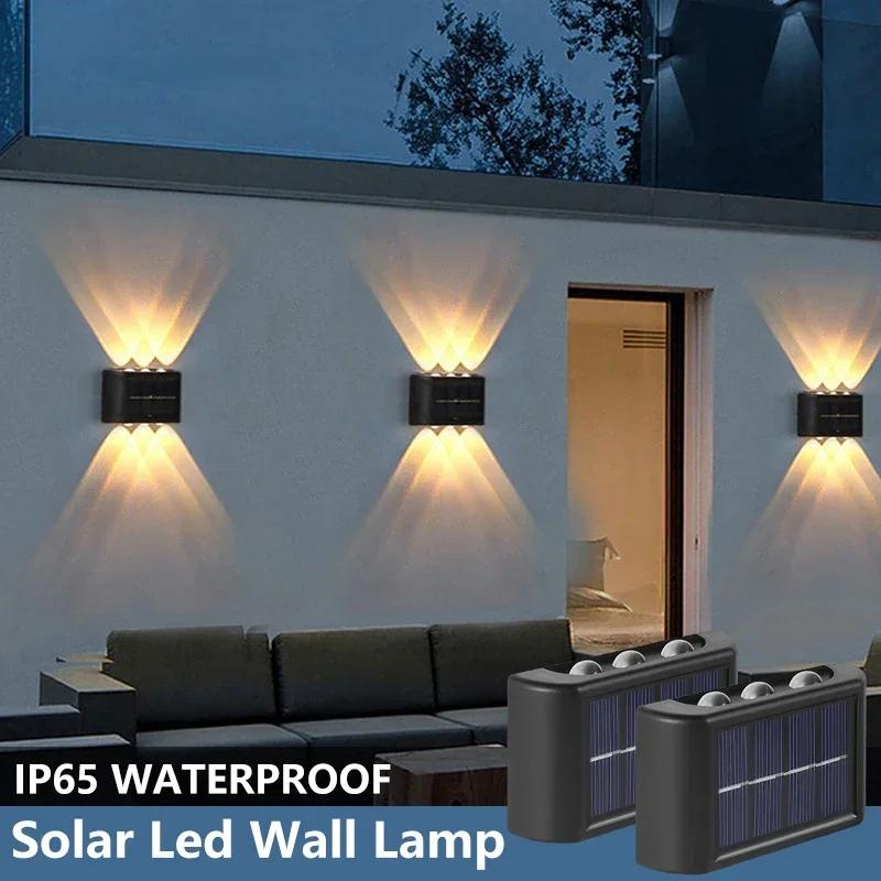 Lampada da Parete Solare per Esterno Impermeabile Alimentata a Energia Solare 6 LED Illuminazione Su e Giù Decorazione Giardino Cortile Casa Lampada da Parete