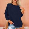 Women's Fashionable Solid Color Round Neck Long Sleeved Plush Warm Pullover Top