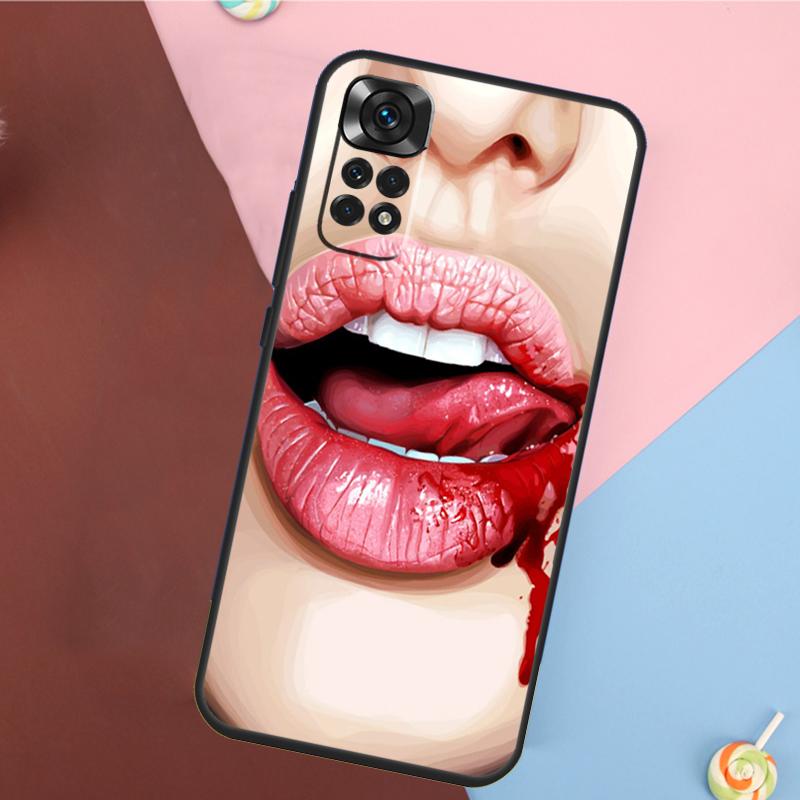 Sexy Vampire Lips Cover For Xiaomi Redmi Note 14 13 12 9 10 11 Pro 9S 10S 11S 12S Redmi 14C 10C 12C 13C Case