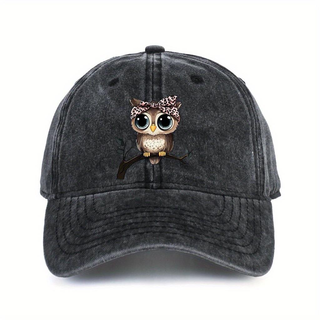 Cute Owl With Leopard Print Bandana Baseball Cap Casual Adjustable Polyester Adult Unisex Outdoor Hat