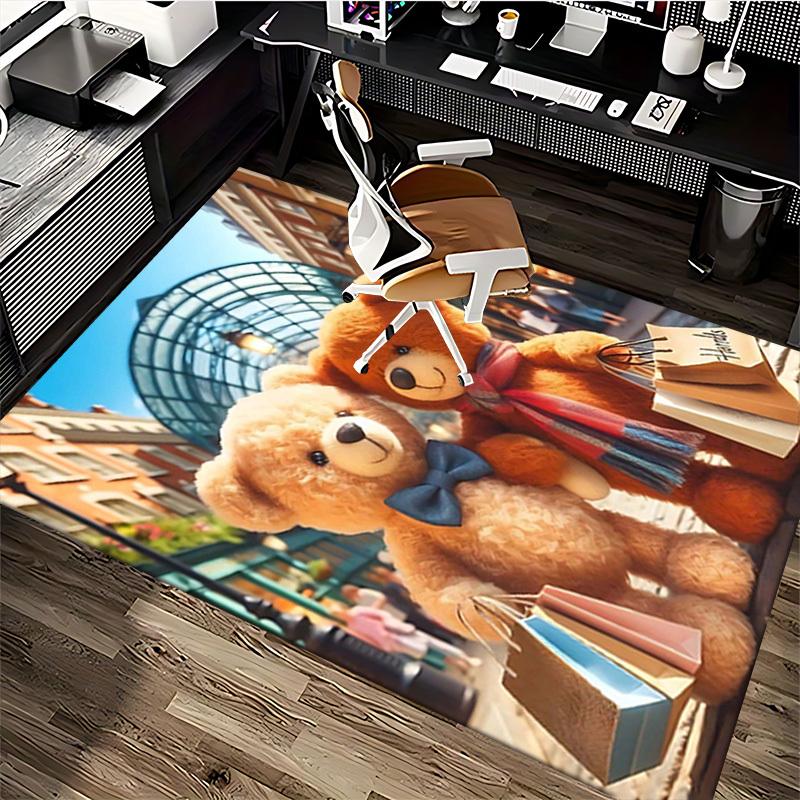1pc Teddy Bear Friends Office Chair Mat - Anime Cartoon Design, Non-Slip Carpet for Home and Office Decor, Suitable for All Seasons.C059