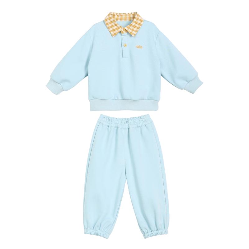 LUSON Boys  Autumn Polo Collar Fake Two-Piece Sweatshirt Set 100