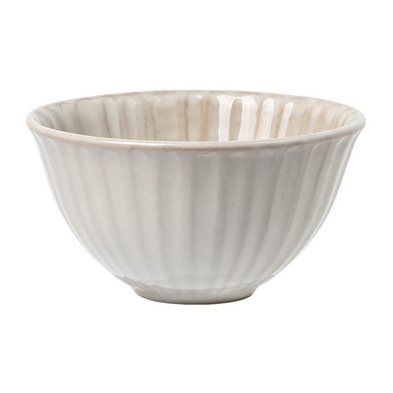 French Retro Ceramic Rice Bowl Creative Striped Fruit Salad Bowl Premium Simple Home Daily Porridge Soup Bowl