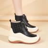 Chaussures de Sport à Plateforme pour Femmes Décontractées Bottines Noires en Cuir Chaussures à Semelle Compensée Baskets Hautes à Hauteur Augmentée