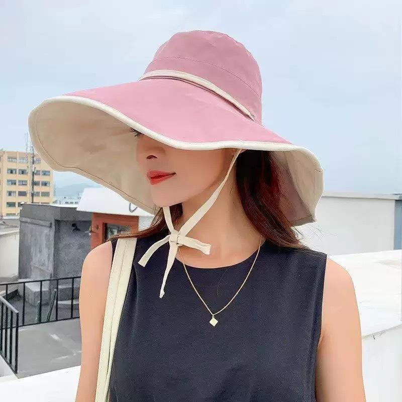 1pc Polka Dot Ribbonbucket Hat for Women,Large Wide Brim Summer Sun Hat Breathable Sunscreen Visor Cap for Beach Sun Tralve