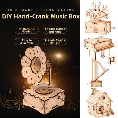 High Quality Music/Voice Creative Gramophone DIY Wood 3D Puzzle Music Box 9 Styles Children's Puzzle Toys