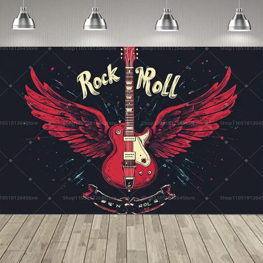 Rock Roll Music Theme Party Decoration Backdrop  Music Event Guitar Microphone Drum Party Decoration Banner Party Supplies210