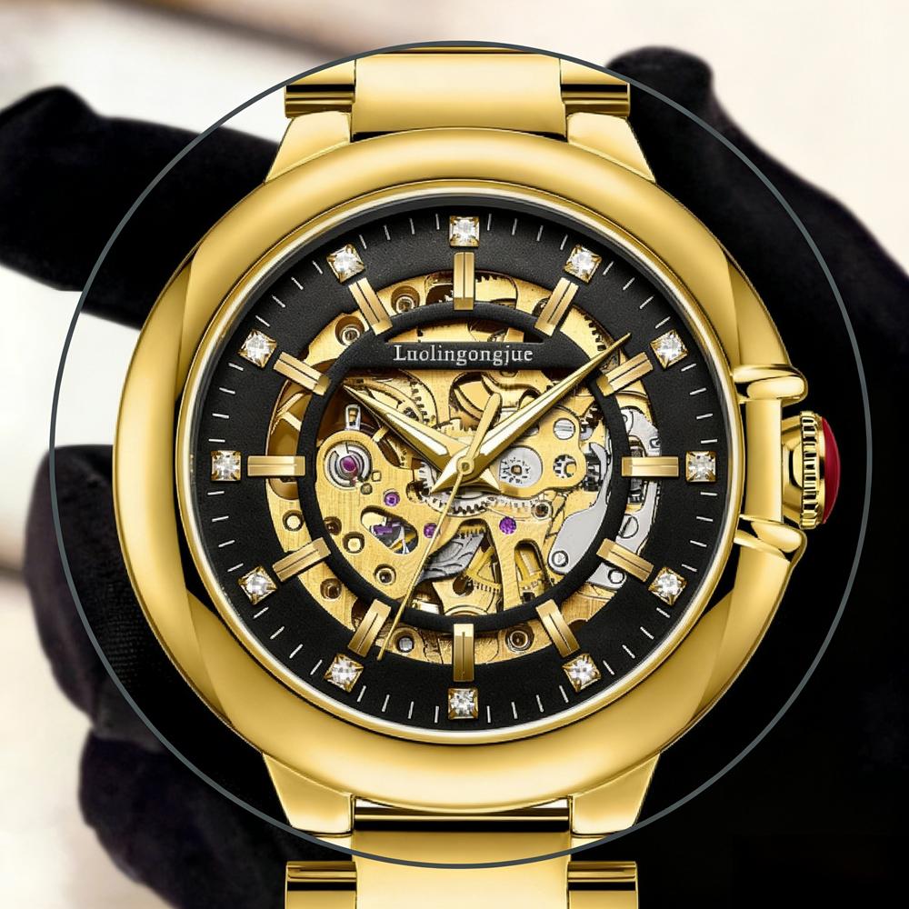 Herren Automatische Skelett Mechanische Uhr Steampunk Vintage Design Strassstein Uhr Business Casual Armbanduhr