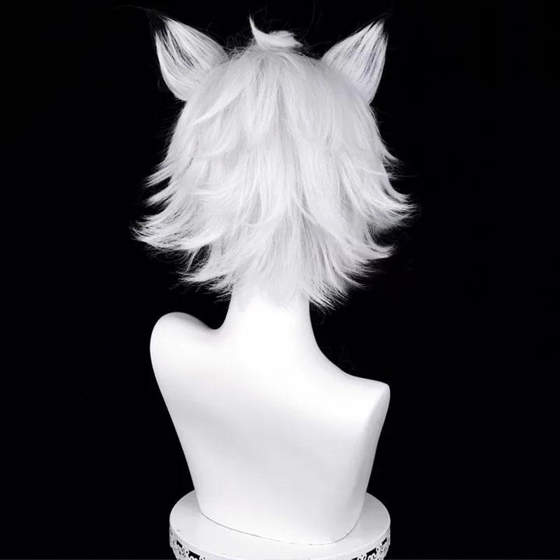 Paruka Von Lycaon Cosplay Game ZZZ Stříbrná, Bílá, Černá, Krátká paruka, Žáruvzdorné syntetické vlasy, Halloween, Anime, Paruky + Paruková čepice
