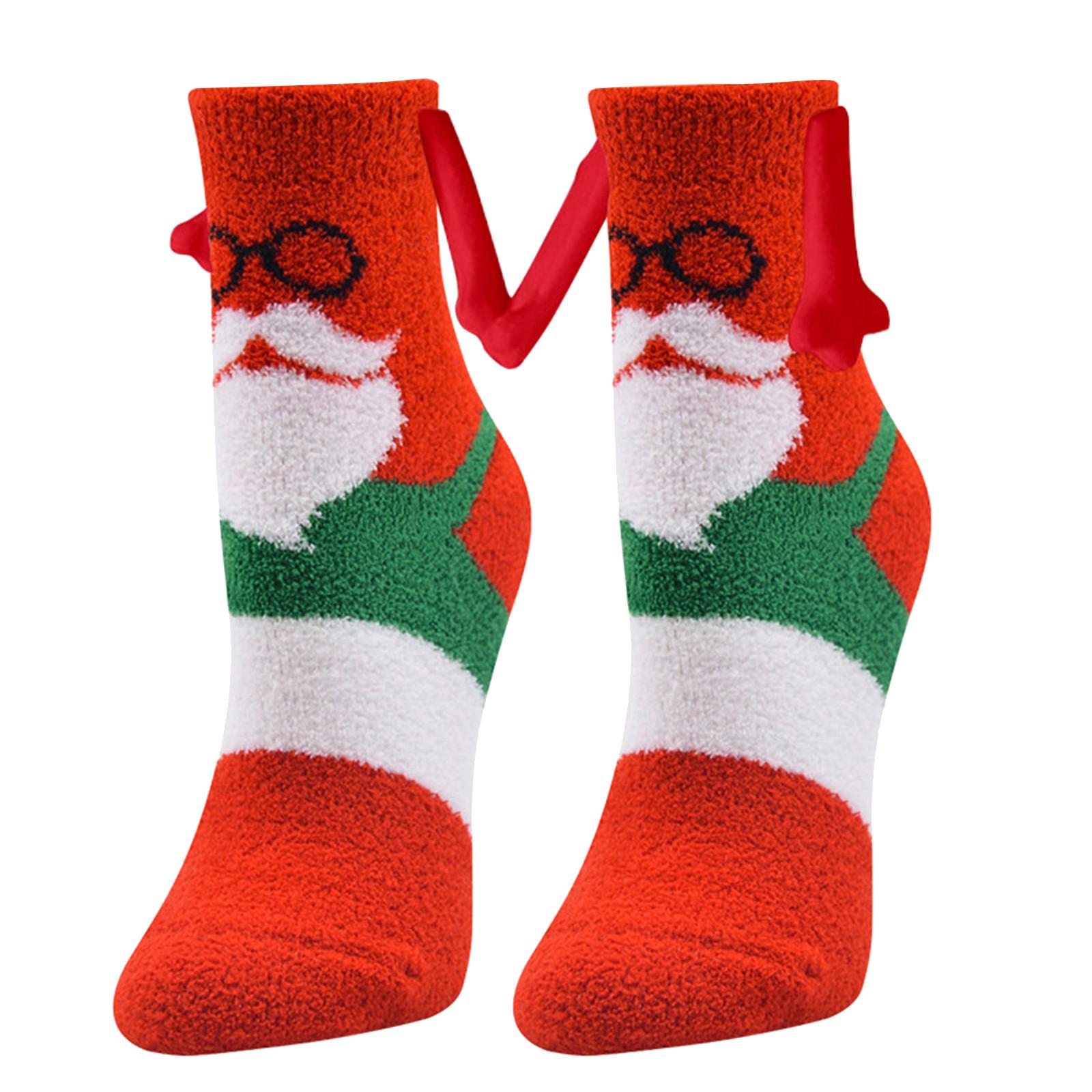 

Coral Velvet Christmas Stockings And Winter Cotton Stickers Magnet Holding Socks Mid- Socks
