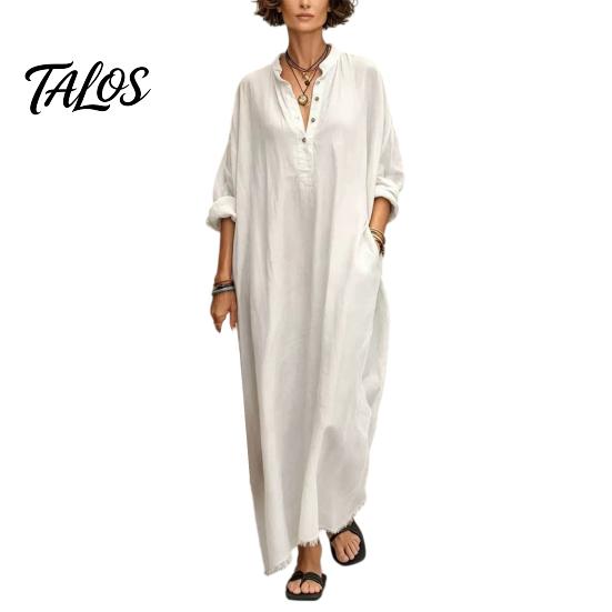 Beach Dress for Women Summer Maxi Women, V-Neck Casual Oversized Boho Long Elegant Dress, Sleeve Button Up Vacation Sundress with Pockets Lightweight