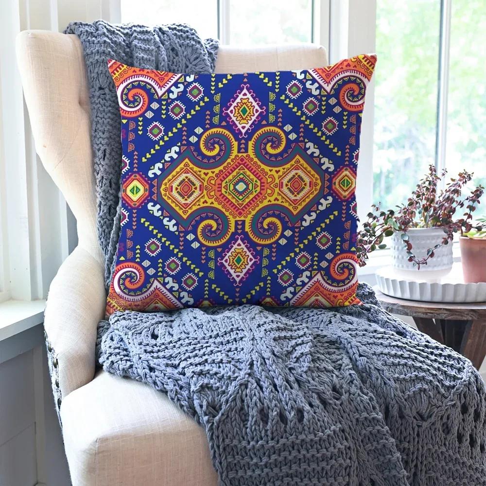 1 Stück Böhmische Blumenmuster Kissenbezug Quadratisches Kissen Schlafzimmer Sofa Freizeit Komfort Kissen Auto Wohnzimmer Heimdekoration 40X40