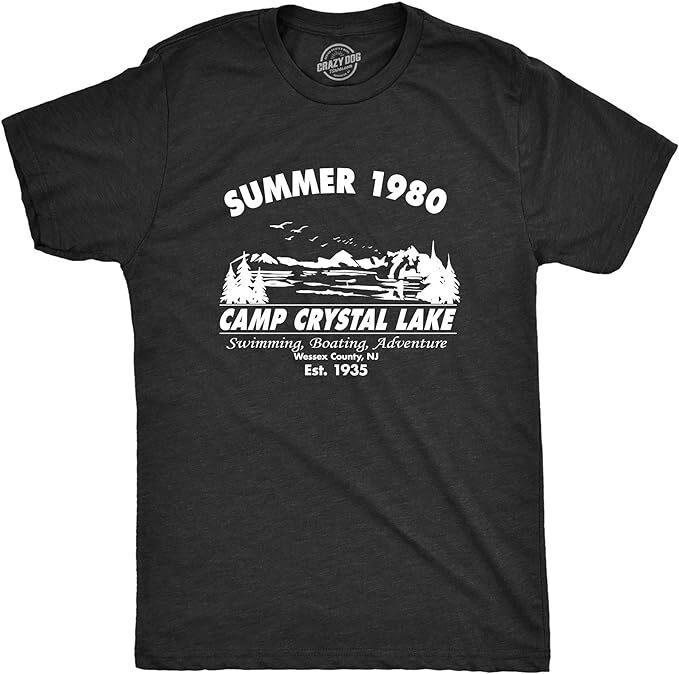 Mens T-shirt Camp Crystal Lake 1980 Spooky Halloween Graphic Novelty Tees L