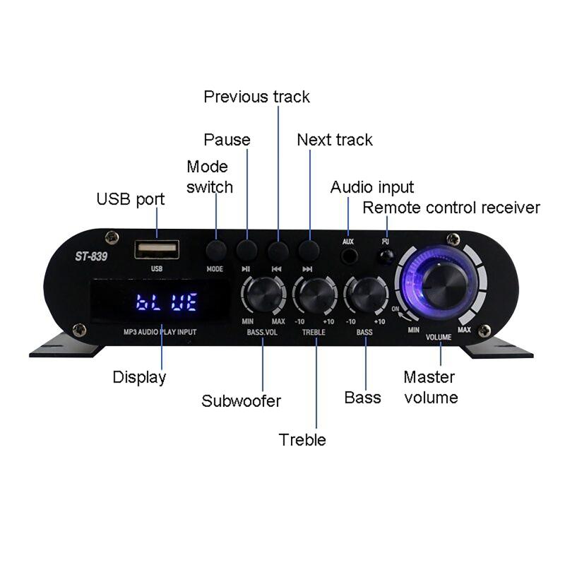 Audio Amplifier ST-839 25W*2+40W 2.1 Channel BT 5.0 Stereo Power Amplifier Portable Sound Amplifier Car Home Theater Amplifiers