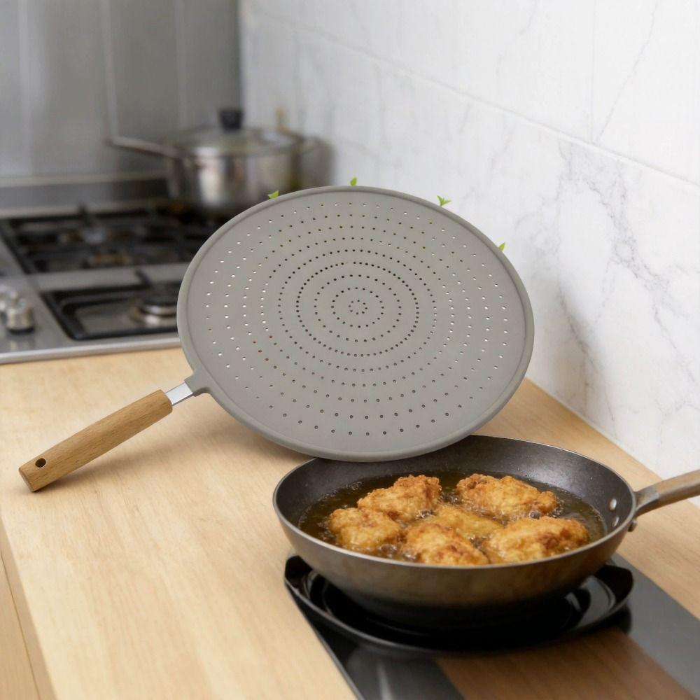 Heat Resistant Kitchen Splash Plate Splash-proof with Handle Silicone Splatter Screen Scald Proof Easy Clean