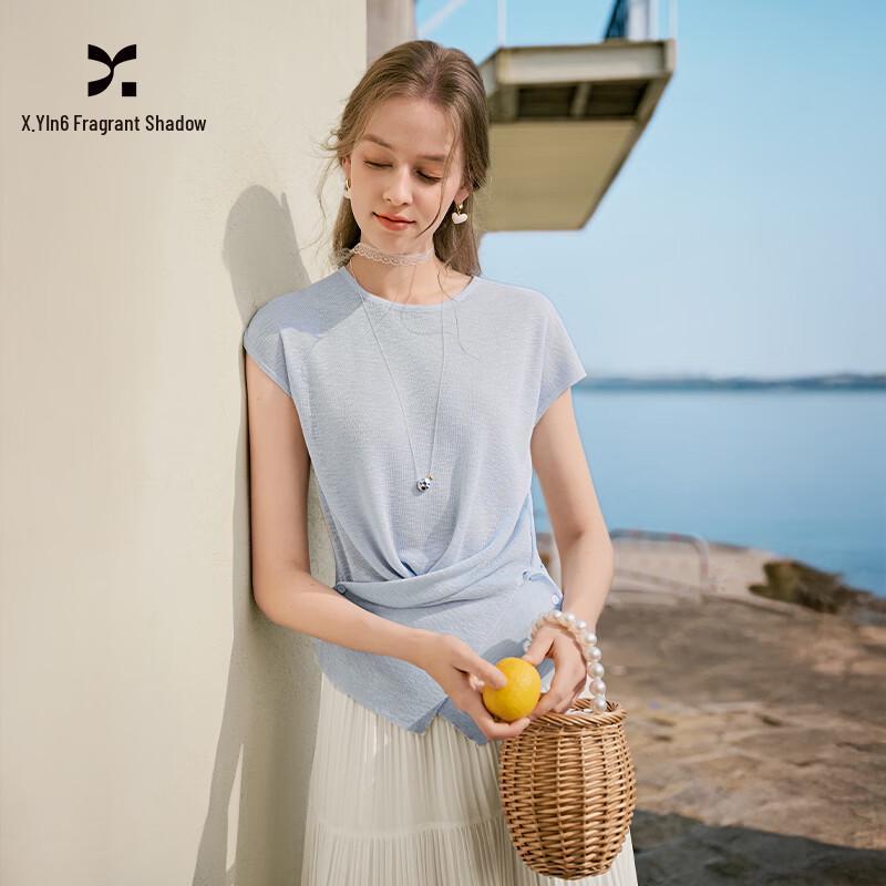 Women s Twisted Waist Knit T-shirt with Fly Sleeves L