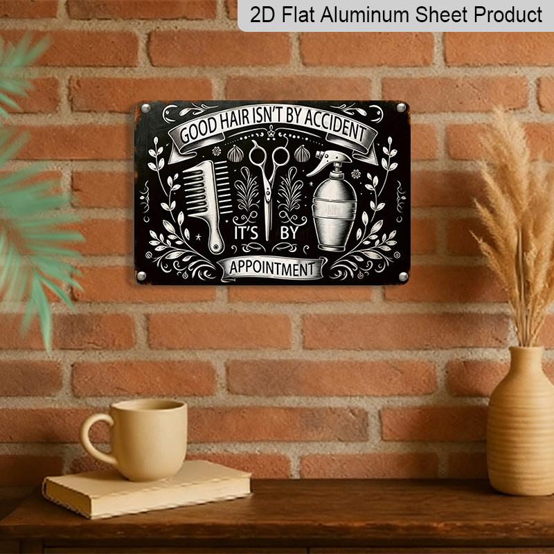2D Flat Salon-Inspired Aluminum Metal Sign Wall Decor, Vintage Barber Shop Hair Salon Stylist Decorative Plaque for Beauty Parlors, Cafes, Bars