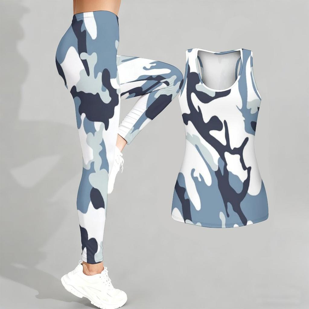 Camouflage Printed Yoga Outfit for Women Fashion Workout Leggings Fitness Sports Casual Yoga Set Sports Suit
